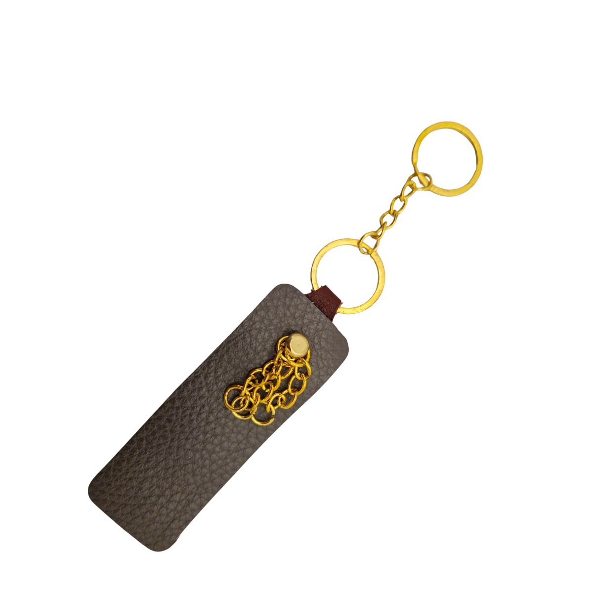 Grey Leather Keyring with Gold-Coloured Chains