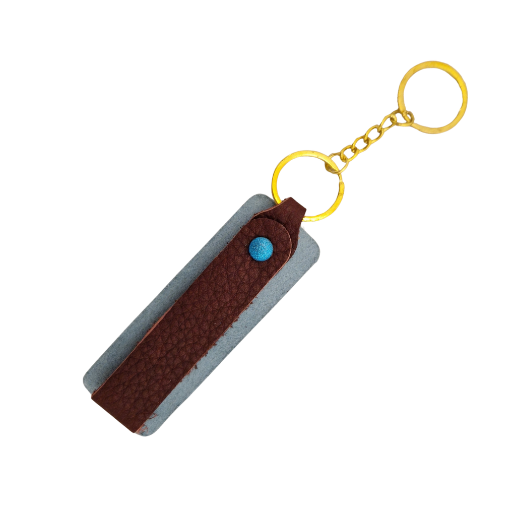 Light Blue Leather Keyring with Turquoise Buttons