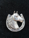 Tie Pin / Pin Badge Horse Head in Horse Shoe Design.