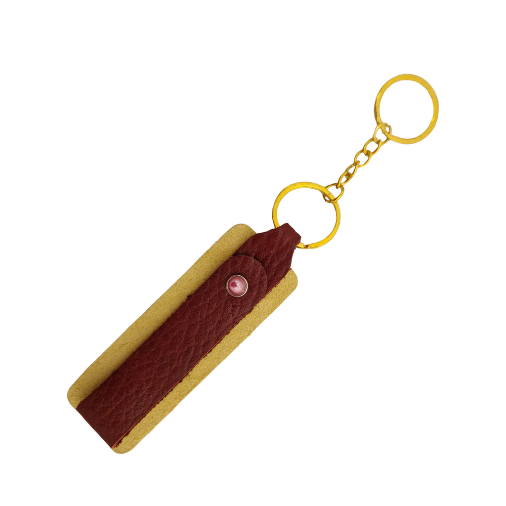 Yellow Leather Keyring with Pink Stud Detail