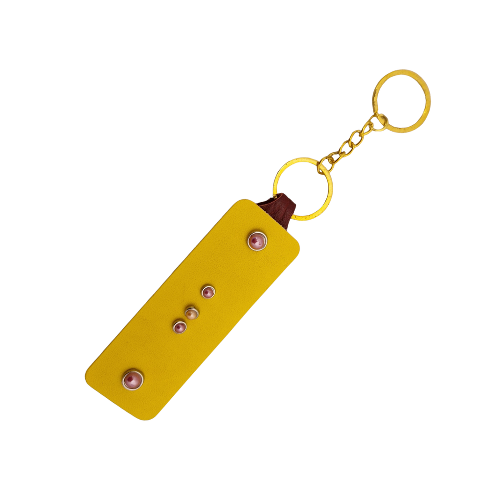 Yellow Leather Keyring with Pink Stud Detail